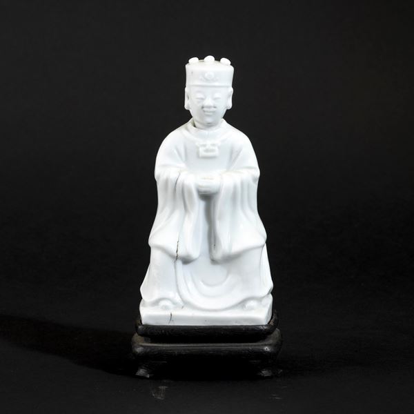 Figura di dignitario in porcellana Blanc de Chine, Cina, Repubblica