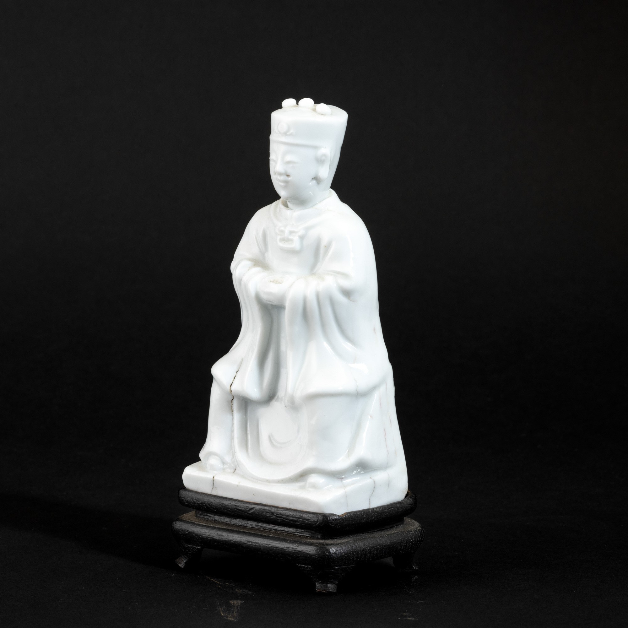 Figura di dignitario, porcellana Blanc de Chine, Cina, Repubblica
