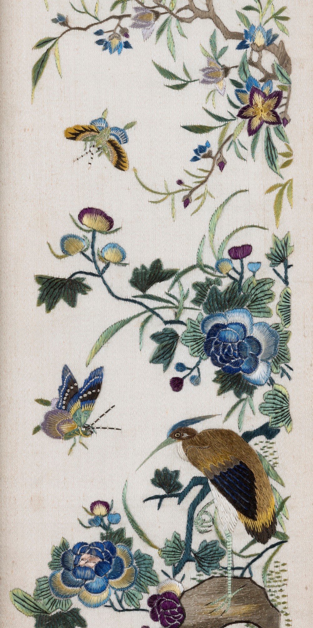 Coppia di pannelli naturalistici con fenici e farfalle, Cina, Dinastia Qing, XIX secolo