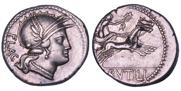RUTILIA. L. Rutilius Flaccus. 77 a.C. Denario.