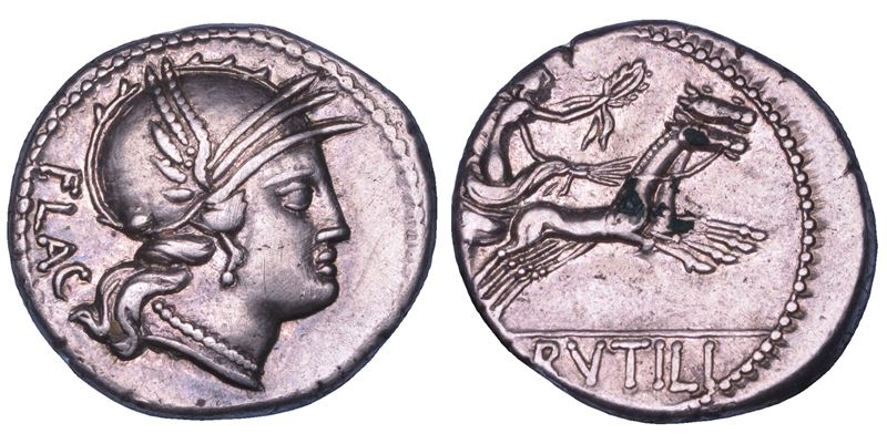 RUTILIA. L. Rutilius Flaccus. 77 a.C. Denario.  - Auction Numismatics - Cambi Casa d'Aste