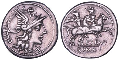 L. Sempronius Pitius, Denario, 148 a.C.
