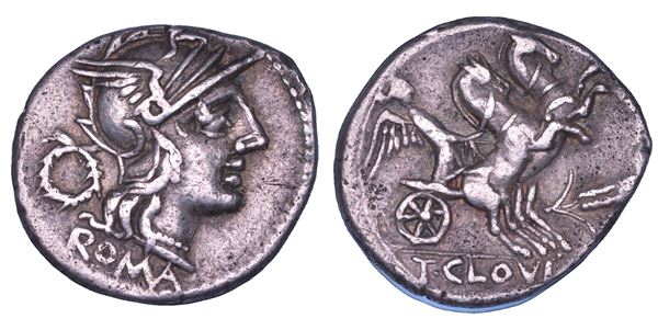 CLOULIA. T. Cloulius (or Cloelius), 128 a.C. Denario.