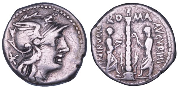MINUCIA. Ti. Minucius Augurinus, 134 a.C. Denario.