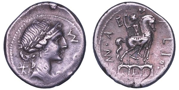 AEMILIA. Man. Emilius Lepidus, 114-113 a.C. Denario.