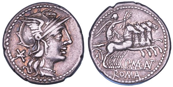 MAENIA. P. Maenius Antiaticus, 132 a.C. Denario.