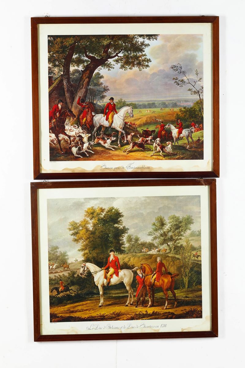 Coppia di stampe con scene di caccia . XX secolo  - Auction Antiques - Cambi Casa d'Aste