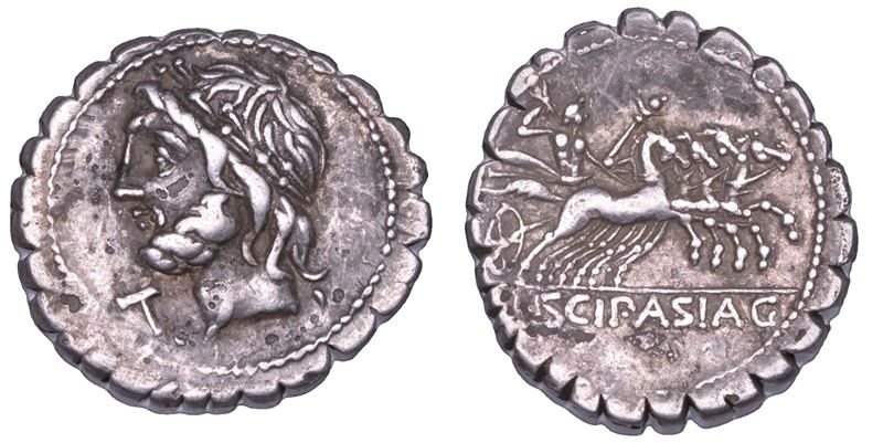CORNELIA. L. CORNELIUS SCIPIUS ASIATICUS, 106 a. C. Denario serrato.