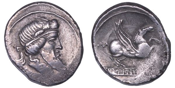 TITIA. Q. Titius, 90 a.C. Denario.