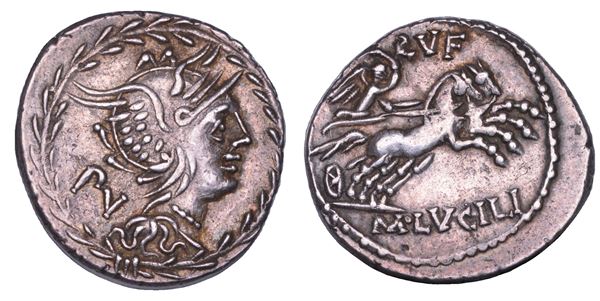 LUCILIA. M. Lucilius Rufus, 101 a.C. Denario.