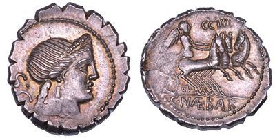 C. Naevius Balbus, Denario serrato con testa di Venere e Vittoria in triga, 79 a.C.