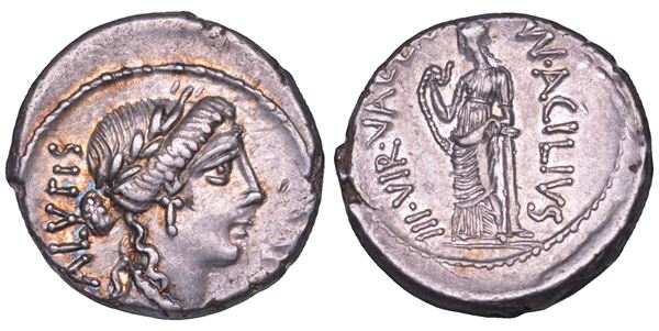 ACILIA. Mn. Acilius Glabrius, 49 a.C. Denario.