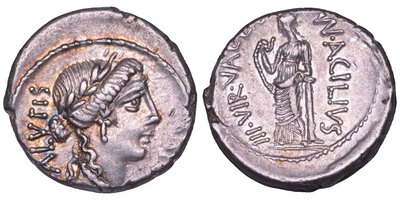 ACILIA. Mn. Acilius Glabrius, 49 a.C. Denario.