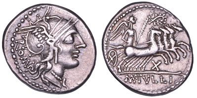 M. Tullius, Denario di Tullia, 120 a.C.