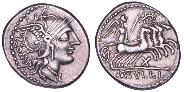 TULLIA. M. Tullius, 120 a.C. Denario.
