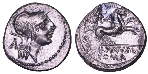 JUNIA. D. Junius Silanus, 91 a.C. Denario.