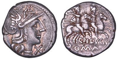 Cn. Lucretius Trio, Lucretia, Denario 136 a.C.
