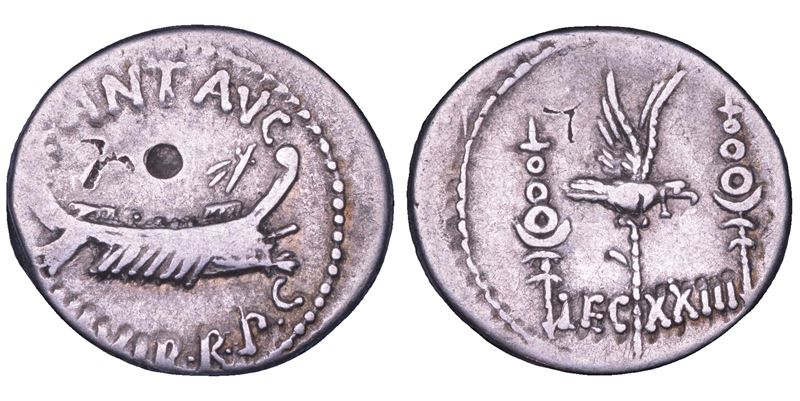 MARCO ANTONIO. Denario, zecca militare in movimento con Marco Antonio (Patrasso?), anni 32-31 a.C.  - Asta Numismatica - Cambi Casa d'Aste