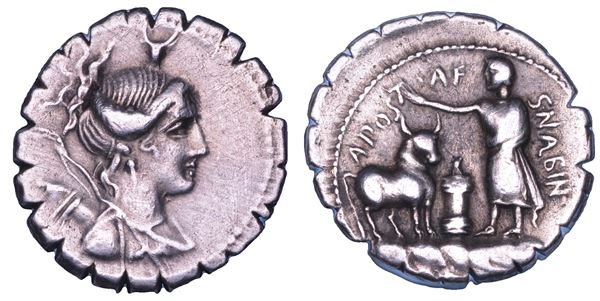 POSTUMIA. A. Postumius Albinus, 81 a.C. Denario serrato.