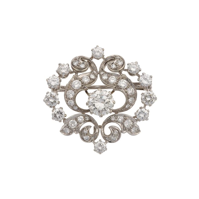 Diamond and gold brooch  - Auction Fine Jewellery - Cambi Casa d'Aste