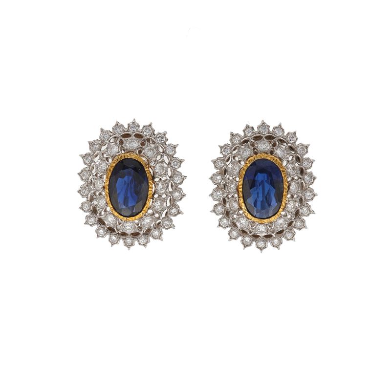 Pair of sapphire, diamond and gold earrings  - Auction Jewels - Cambi Casa d'Aste