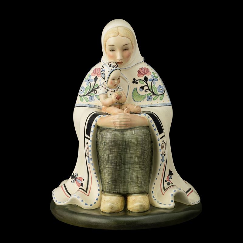 Helen Konig Scavini - Madonna della neve con Bambino (scultura in terraglia policroma)