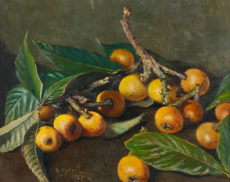 Amedeo Merello : Natura morta con frutta  - olio - Asta Dipinti del XIX-XX Secolo - Cambi Casa d'Aste