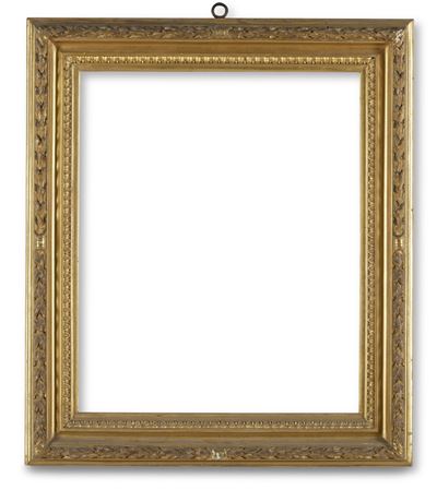 Cornice, legno intagliato e dorato, profili a fogliette lanceolate e motivi floreali (Italia, XVI...
