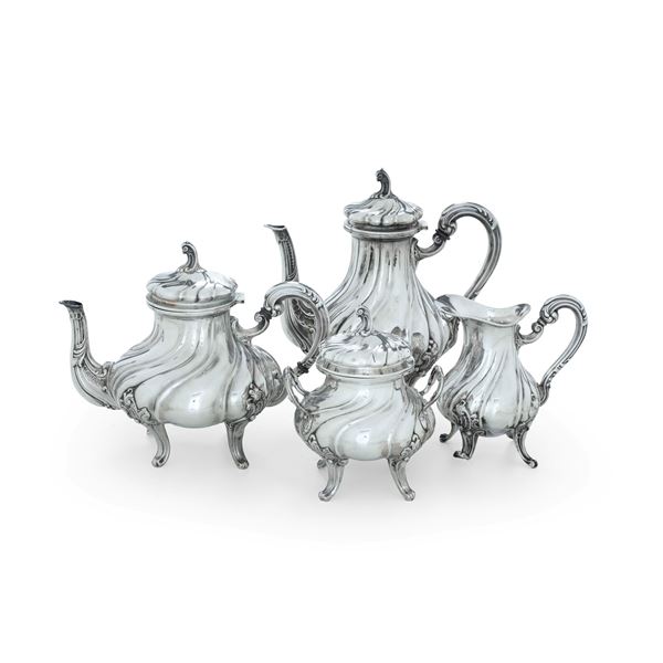 Servizio da tè e caffè. Argenteria italiana del XX secolo, marchio con fascio littorio in uso dal 1935 al 1945, argentiere Cesa, Alessandria