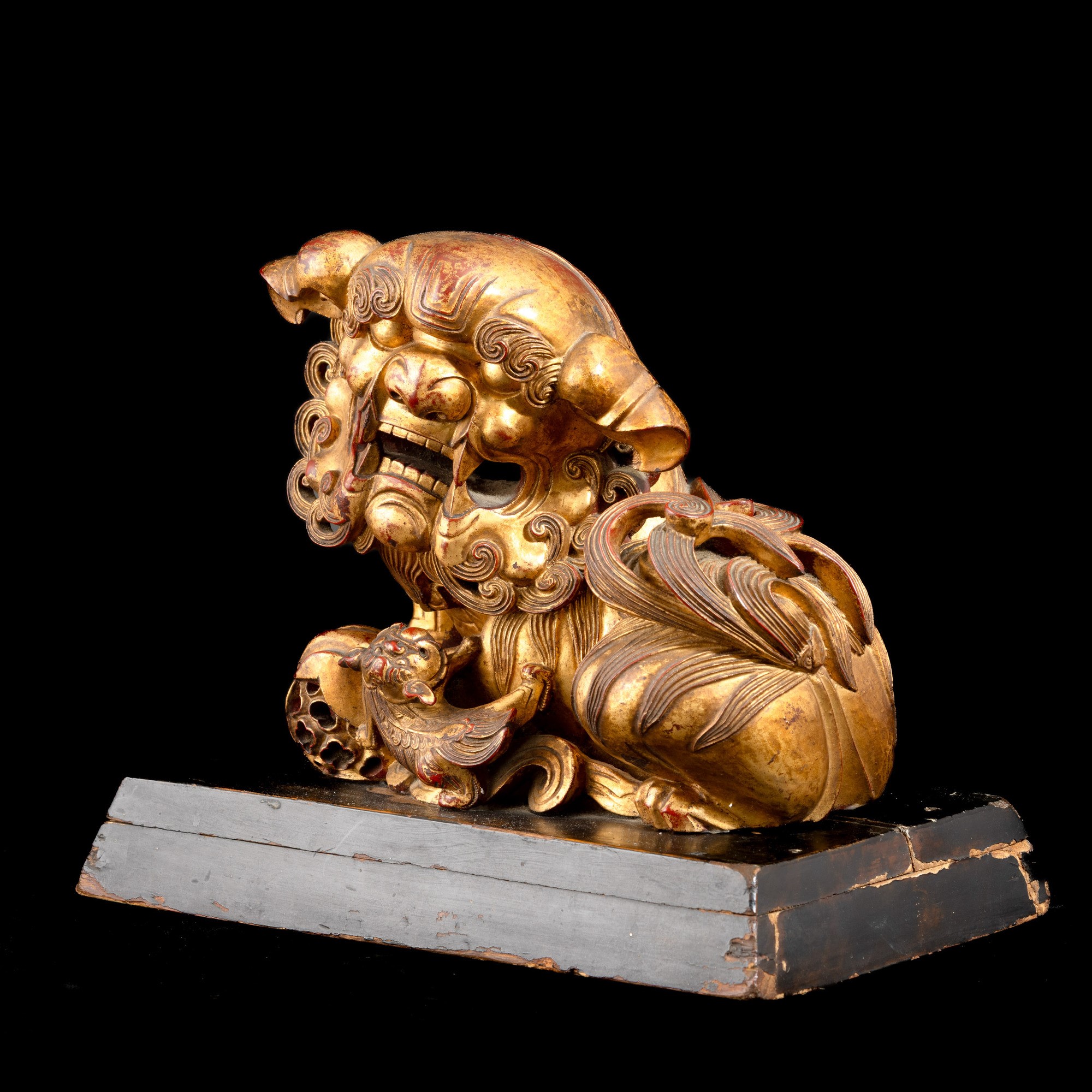 Cina, Figura di cane di Pho (fu) in legno laccato e dorato, Dinastia Qing, XIX secolo