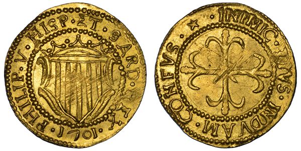 CAGLIARI. FILIPPO V DI SPAGNA, 1700-1719. Scudo d'oro 1701.
