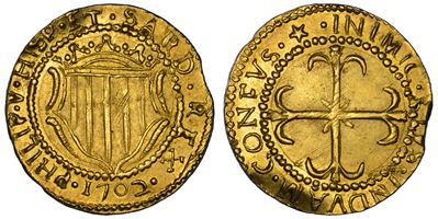 Cagliari, Scudo d'oro di Filippo V di Spagna, 1702