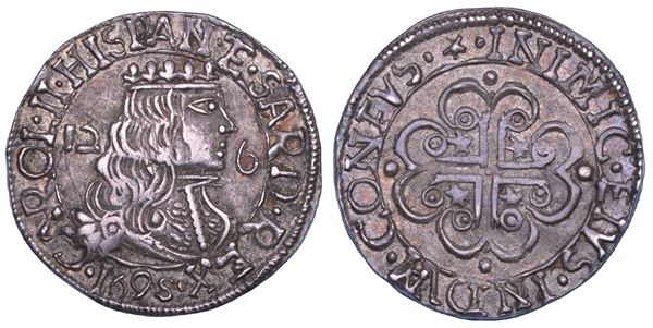 CAGLIARI. CARLO II DI SPAGNA, 1665-1700. Da 2,5 reali.