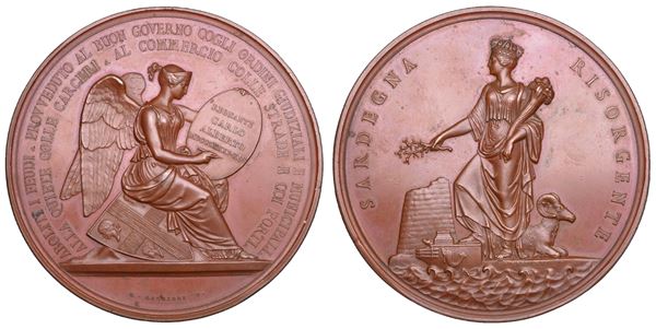 REGNO DI SARDEGNA. CARLO ALBERTO DI SAVOIA, 1831-1849. Medaglia in bronzo 1845. Per le riforme liberali di Carlo Alberto per la Sardegna.