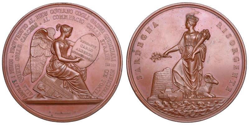 REGNO DI SARDEGNA. CARLO ALBERTO DI SAVOIA, 1831-1849. Medaglia in bronzo 1845. Per le riforme liberali di Carlo Alberto per la Sardegna.  - Auction Numismatics - Cambi Casa d'Aste