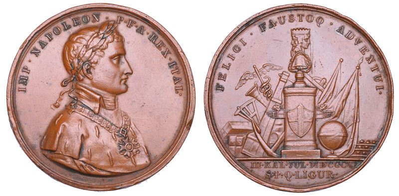 NAPOLEONE I, 1804-1815. Medaglia in bronzo 1805. Arrivo di Napoleone a Genova, annessione della Liguria.  - Auction Numismatics - Cambi Casa d'Aste