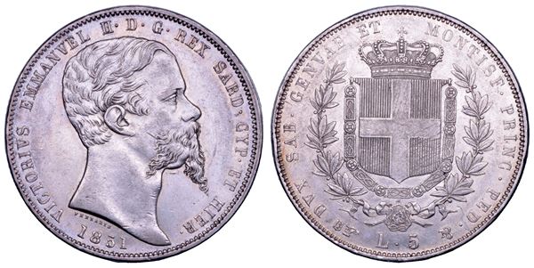 REGNO DI SARDEGNA. VITTORIO EMANUELE II DI SAVOIA, 1849-1861. 5 Lire 1851. Torino.