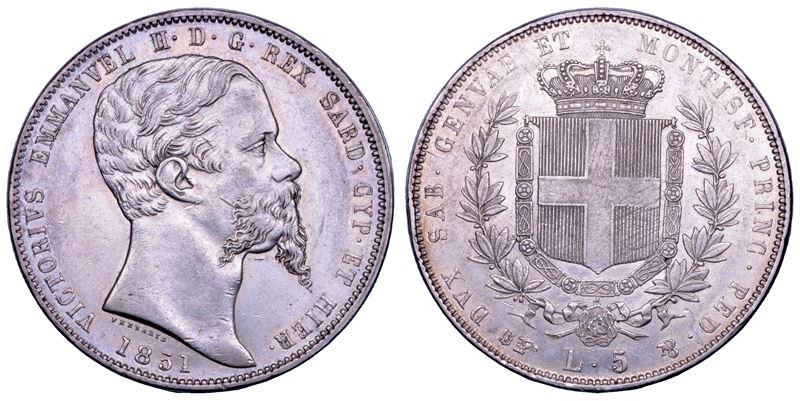 REGNO DI SARDEGNA. VITTORIO EMANUELE II DI SAVOIA, 1849-1861. 5 Lire 1851. Torino.  - Asta Numismatica - Cambi Casa d'Aste