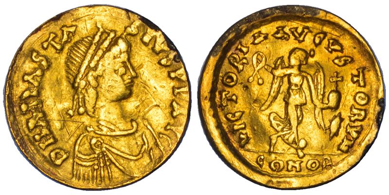 OSTROGOTI. TEODORICO, 493-526. Tremisse a nome Anastasio I, 491-518.  Roma, anno 493.  - Auction Numismatics - Cambi Casa d'Aste