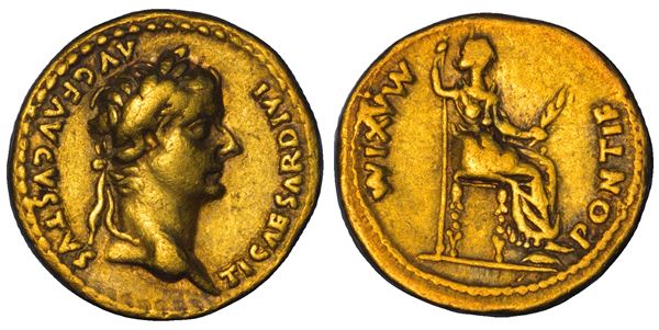 TIBERIO, 14-37. Aureo, anni 14-37. Lugdunum.