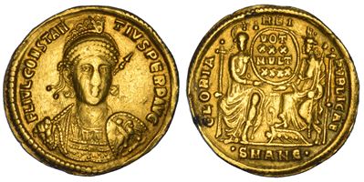 Costanzo II, Solido aureo con busto e rappresentazione allegorica