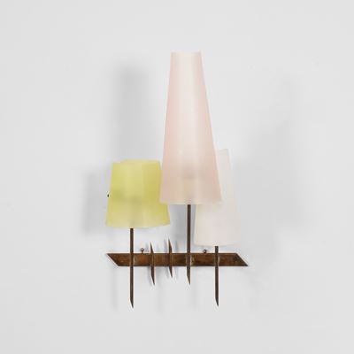 Lampada da parete in ottone, metallo laccato e diffusori in materiale plastico