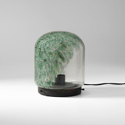 Lampada da tavolo con struttura in metallo laccato e diffusore in vetro di Murano a murrine