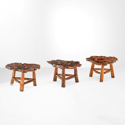 Tre tavoli bassi, legno, Italia, circa 1960