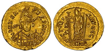 Odoacre, Solido a nome di Zenone, 476-493, Mediolanum, oro