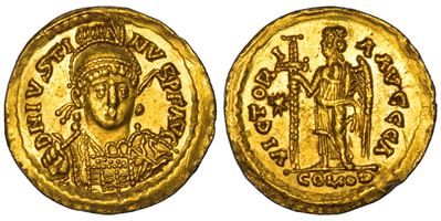 Ostrogoti, Solido a nome di Giustino I, 518-527 d.C., Roma