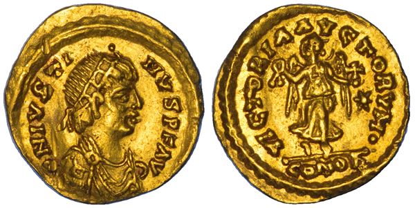 OSTROGOTI. TEODORICO, 518-526 - ATALARICO, 526-534 Tremisse a nome di Giustino I, 526-527.  Roma.