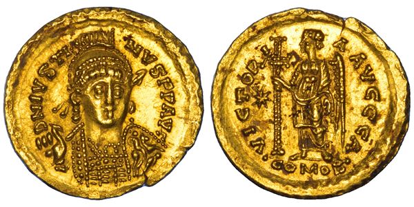 OSTROGOTI. TEODORICO, 518-526 - ATALARICO, 526-534 Solido a nome di Giustino I, 526-527. Ravenna.