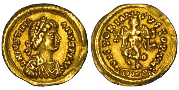 OSTROGOTI. ATALARICO, 526-534 - TEODATO, 526-540. Tremisse a nome di Giustiniano I, 527-536. Roma.