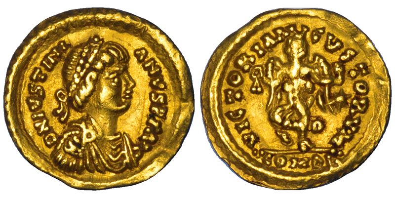 OSTROGOTI. ATALARICO, 526-534 - TEODATO, 526-540. Tremisse a nome di Giustiniano I, 527-536. Roma.  - Auction Numismatics - Cambi Casa d'Aste